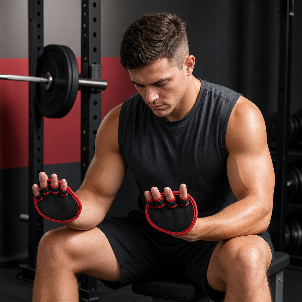 96 Pieces Weightlifting Grip Pads (Black and Red Hand Grips with Finger Loops – 1 Pair)
