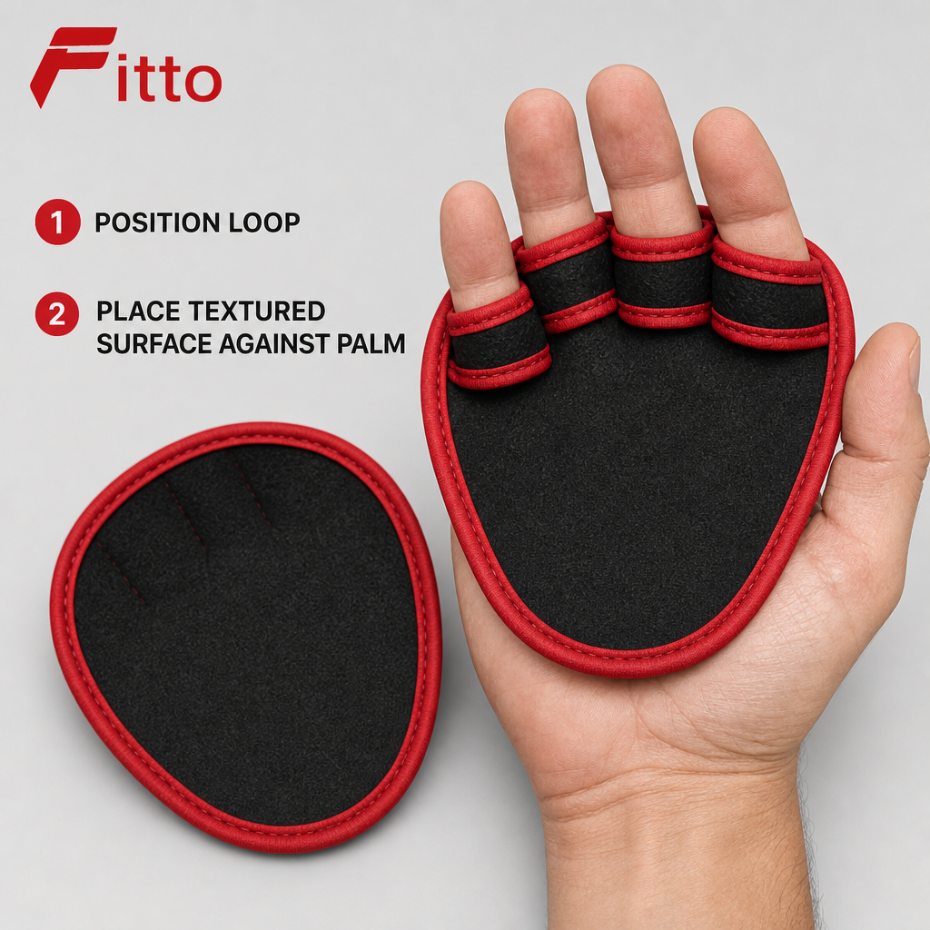 96 Pieces Weightlifting Grip Pads (Black and Red Hand Grips with Finger Loops – 1 Pair)