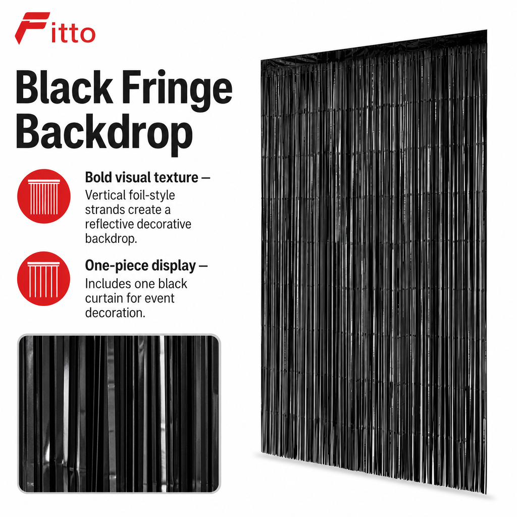 144 Pieces Black Foil Fringe Curtains (1 Piece Party Backdrop Decoration)