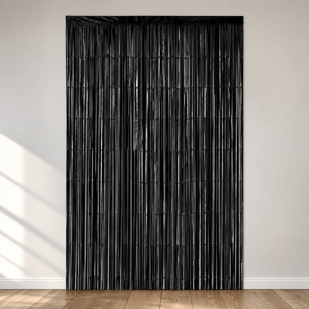 144 Pieces Black Foil Fringe Curtains (1 Piece Party Backdrop Decoration)