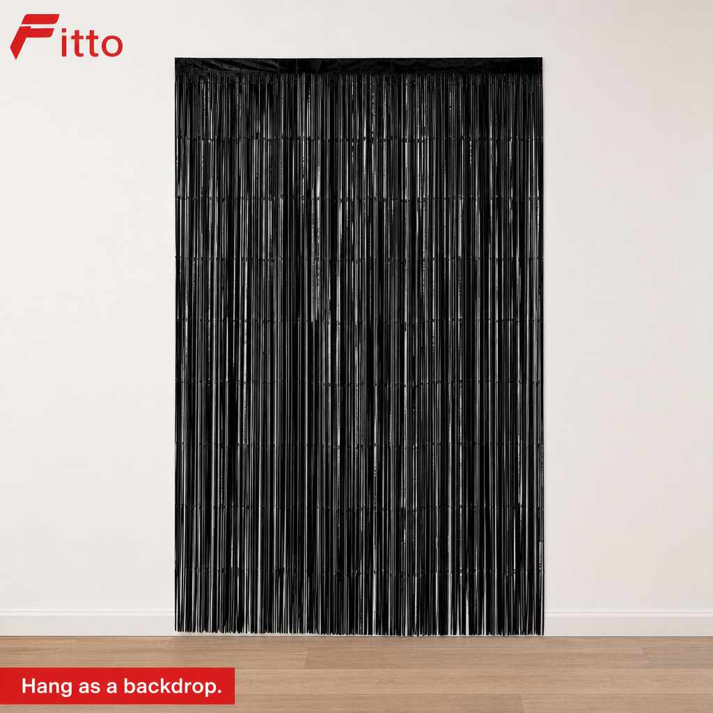 144 Pieces Black Foil Fringe Curtains (1 Piece Party Backdrop Decoration)
