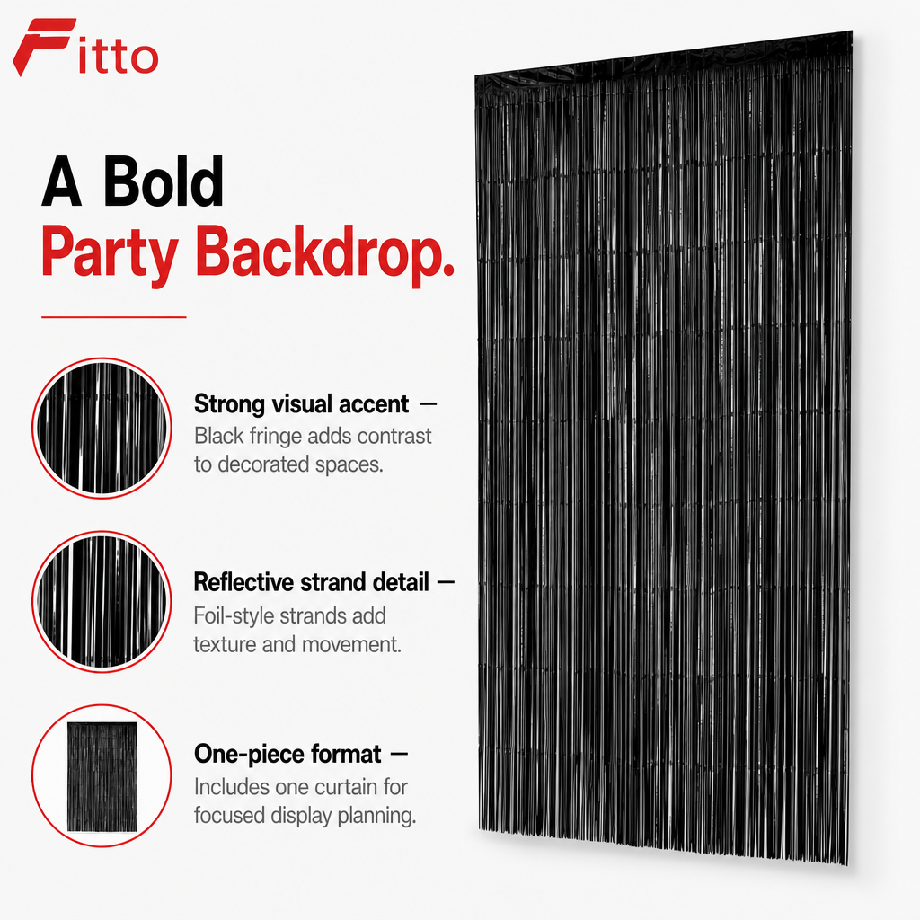 144 Pieces Black Foil Fringe Curtains (1 Piece Party Backdrop Decoration)