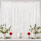 144 Pieces White Foil Fringe Curtains (1 Piece Party Backdrop Decoration)