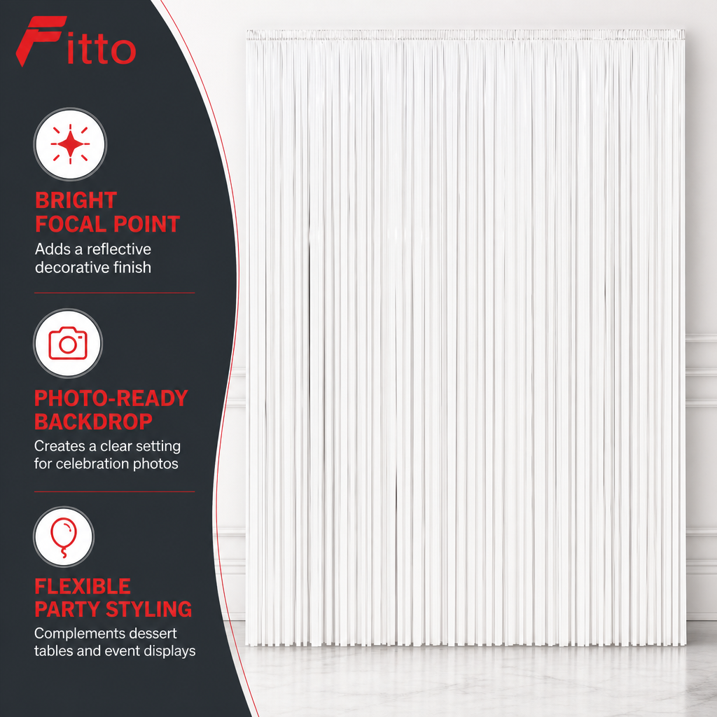 144 Pieces White Foil Fringe Curtains (1 Piece Party Backdrop Decoration)