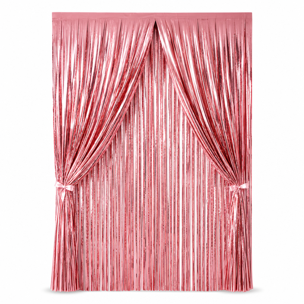 144 Pieces Pink Foil Fringe Curtain Party Backdrops (Metallic Streamer Decoration)