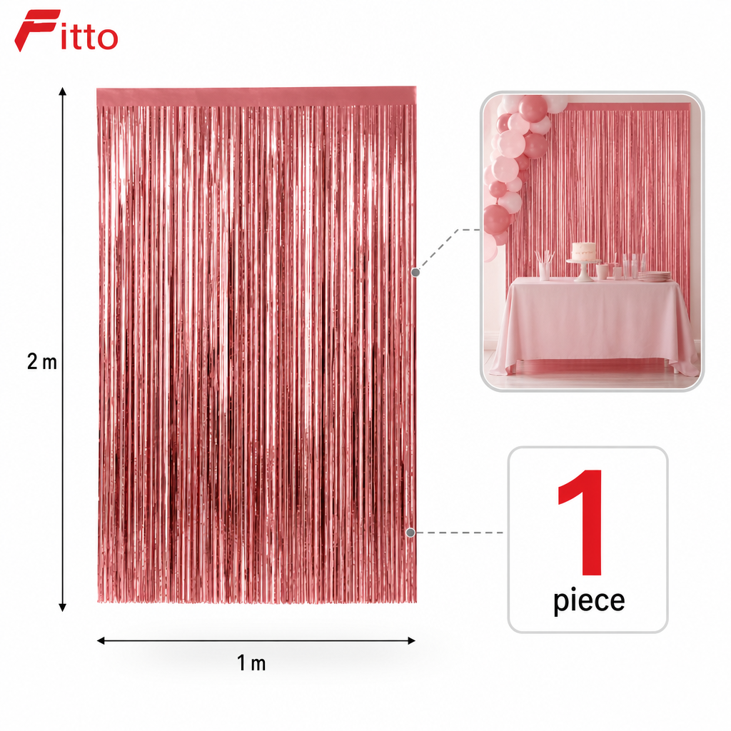 144 Pieces Pink Foil Fringe Curtain Party Backdrops (Metallic Streamer Decoration)
