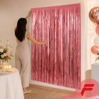 144 Pieces Pink Foil Fringe Curtain Party Backdrops (Metallic Streamer Decoration)