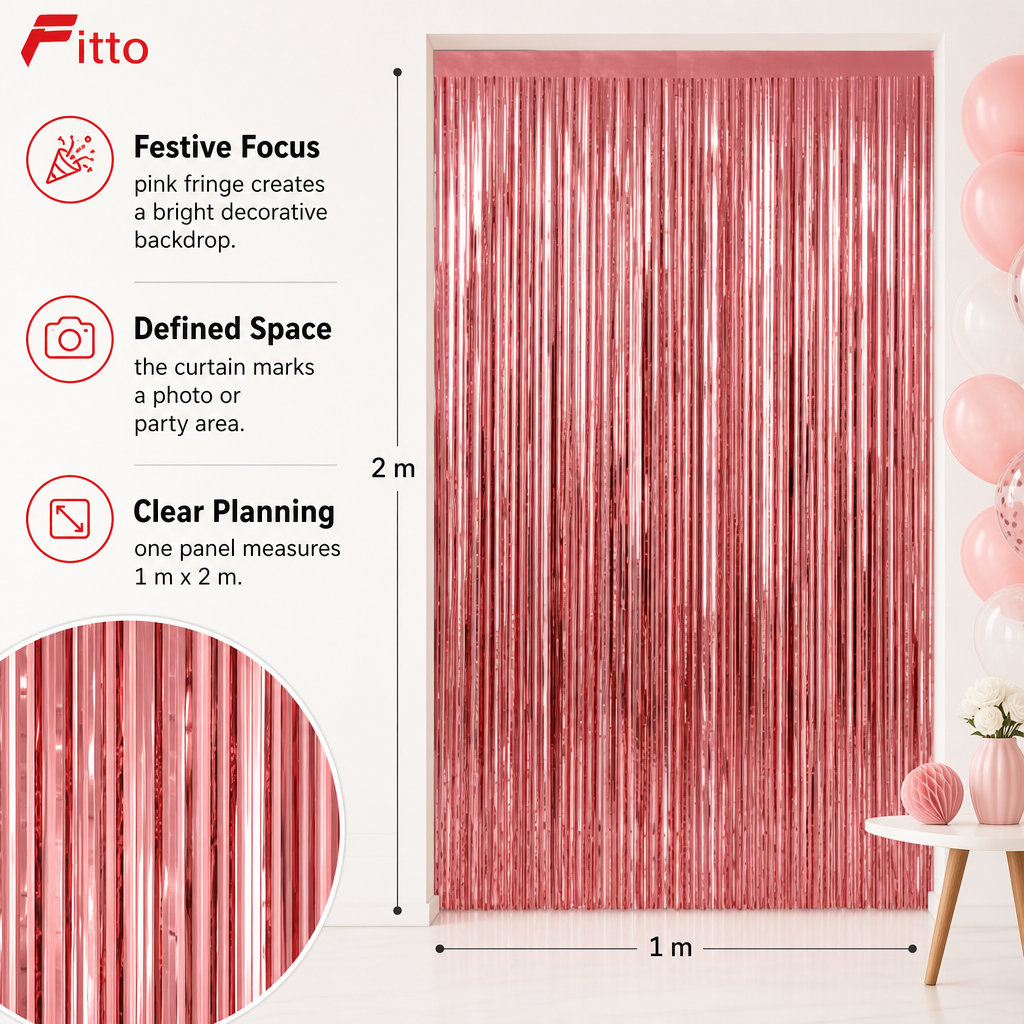 144 Pieces Pink Foil Fringe Curtain Party Backdrops (Metallic Streamer Decoration)