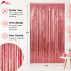 144 Pieces Pink Foil Fringe Curtain Party Backdrops (Metallic Streamer Decoration)