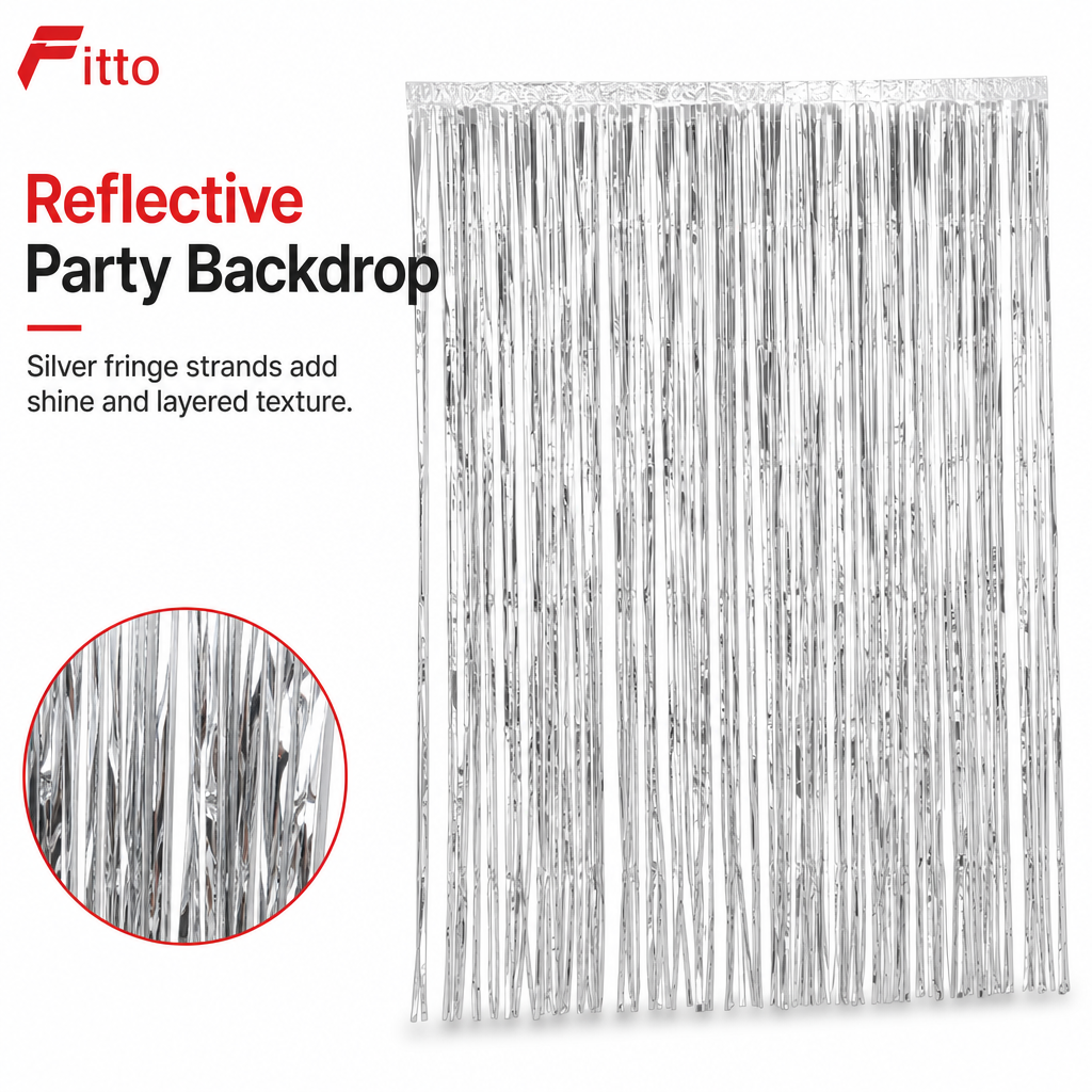 144 Pieces Silver Foil Fringe Curtains (1 Piece Party Backdrop Decoration)