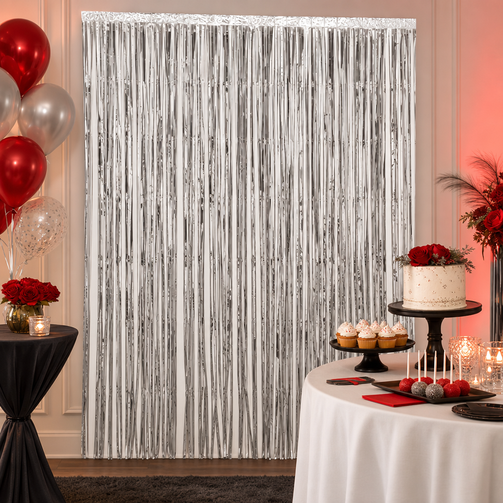 144 Pieces Silver Foil Fringe Curtains (1 Piece Party Backdrop Decoration)