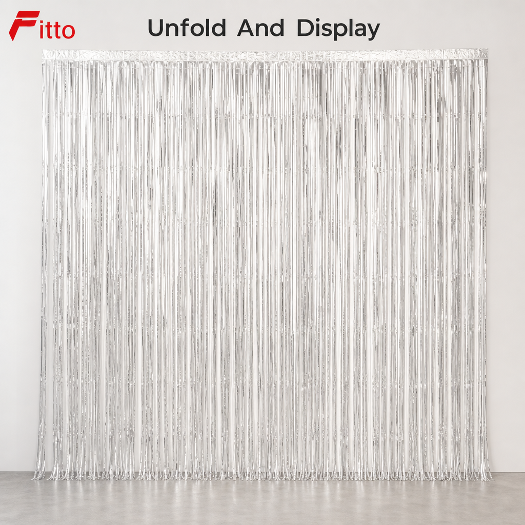 144 Pieces Silver Foil Fringe Curtains (1 Piece Party Backdrop Decoration)