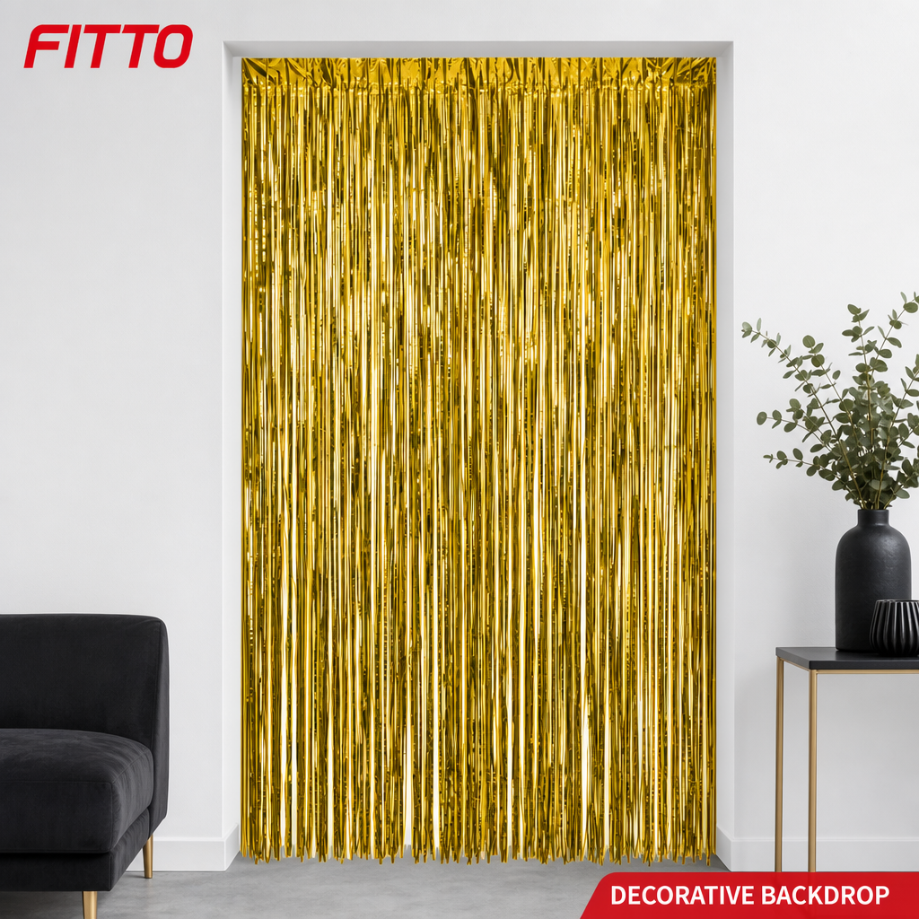 144 Pieces Gold Foil Fringe Curtains (Party Backdrop Decoration)