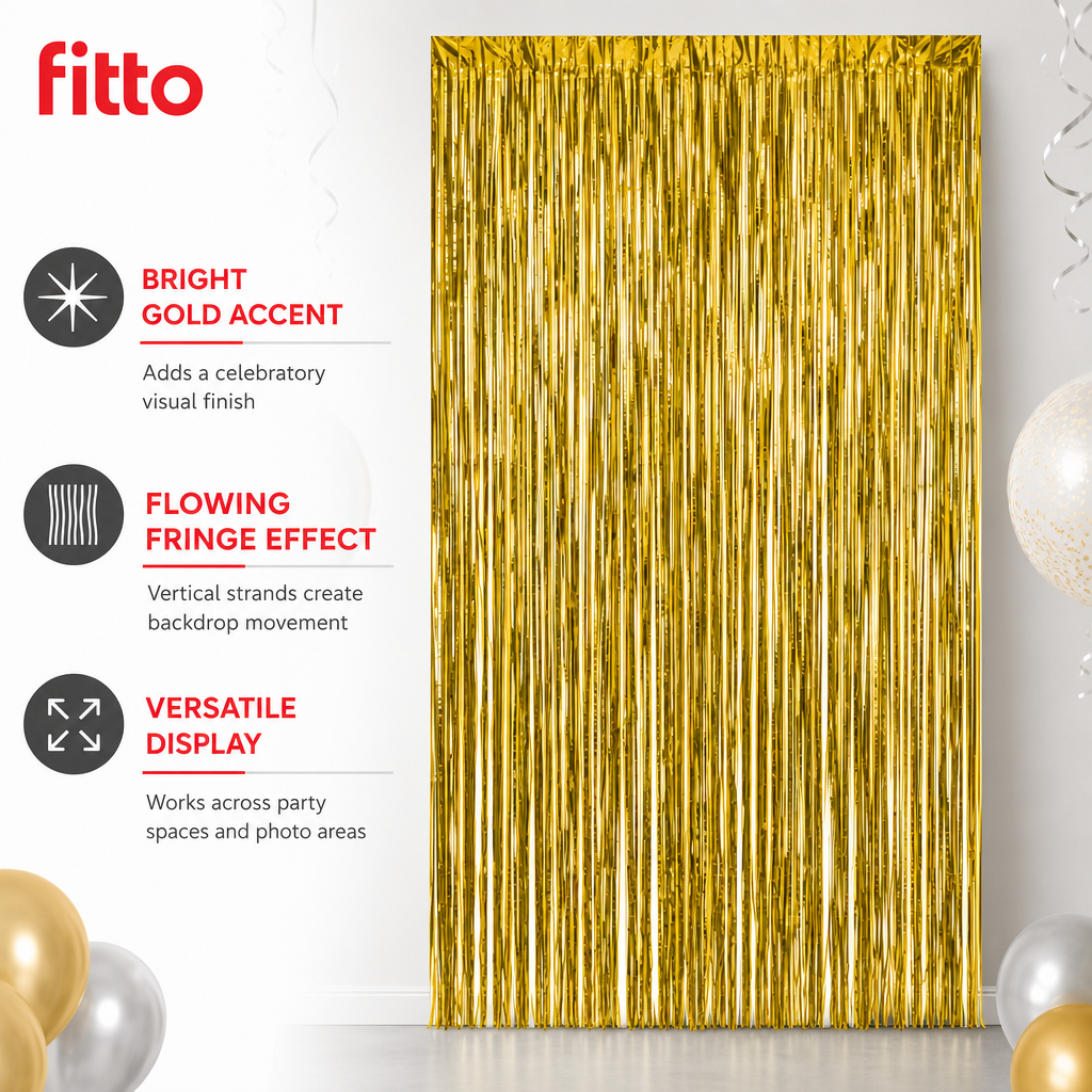 144 Pieces Gold Foil Fringe Curtains (Party Backdrop Decoration)