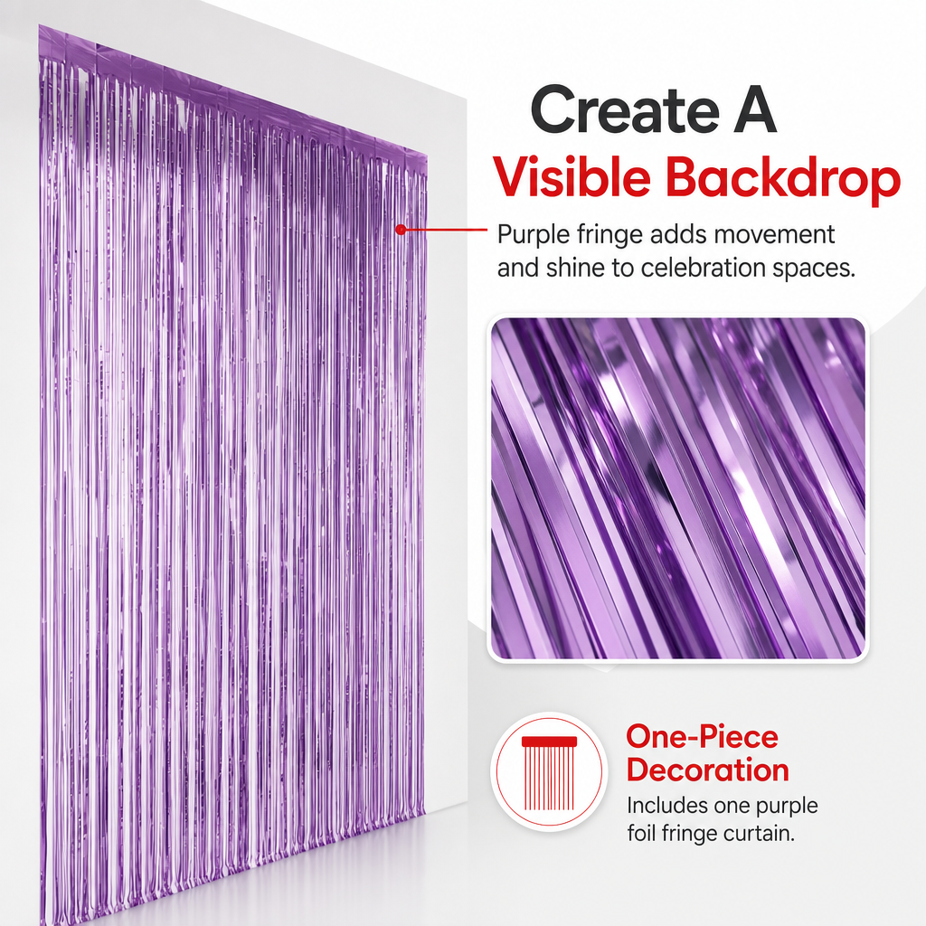 144 Pieces Purple Foil Fringe Curtains (1 Piece Party Backdrop Decoration)