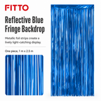 144 Pieces Blue Foil Fringe Curtains (Metallic Streamer Backdrop Decoration for Party Events)