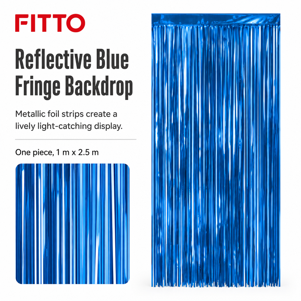 144 Pieces Blue Foil Fringe Curtains (Metallic Streamer Backdrop Decoration for Party Events)