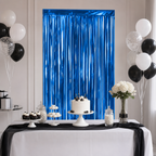 144 Pieces Blue Foil Fringe Curtains (Metallic Streamer Backdrop Decoration for Party Events)