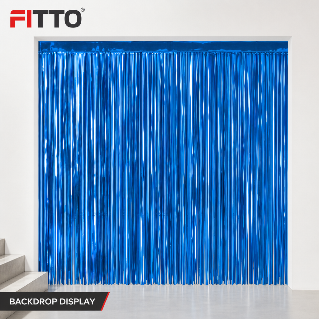 144 Pieces Blue Foil Fringe Curtains (Metallic Streamer Backdrop Decoration for Party Events)