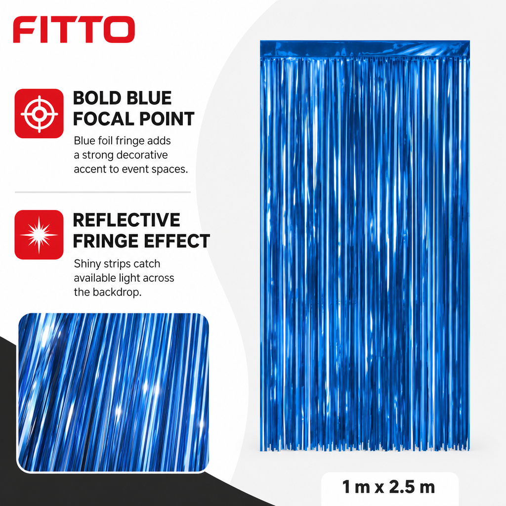 144 Pieces Blue Foil Fringe Curtains (Metallic Streamer Backdrop Decoration for Party Events)