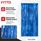 144 Pieces Blue Foil Fringe Curtains (Metallic Streamer Backdrop Decoration for Party Events)