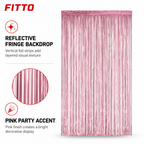144 Pieces Pink Foil Fringe Curtains (Reflective Party Backdrop Decoration)