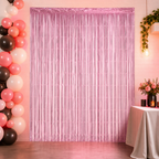 144 Pieces Pink Foil Fringe Curtains (Reflective Party Backdrop Decoration)