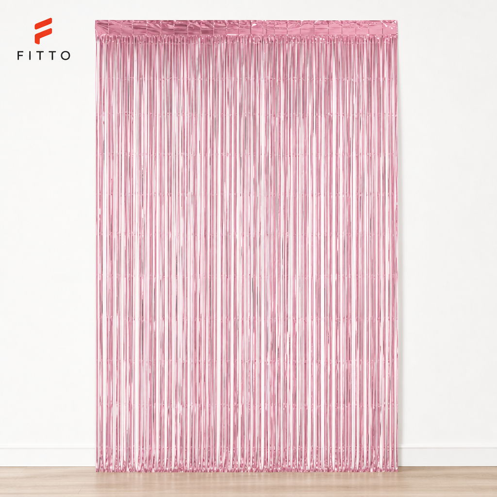 144 Pieces Pink Foil Fringe Curtains (Reflective Party Backdrop Decoration)