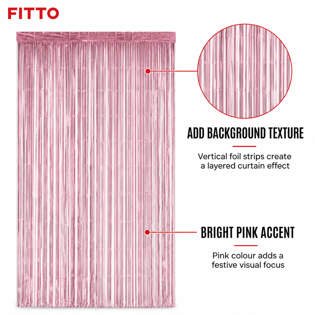 144 Pieces Pink Foil Fringe Curtains (Reflective Party Backdrop Decoration)
