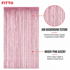 144 Pieces Pink Foil Fringe Curtains (Reflective Party Backdrop Decoration)