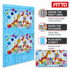 144 Pieces Happy Birthday Foil Fringe Curtains (Blue – 1 Piece Party Backdrop Decoration)