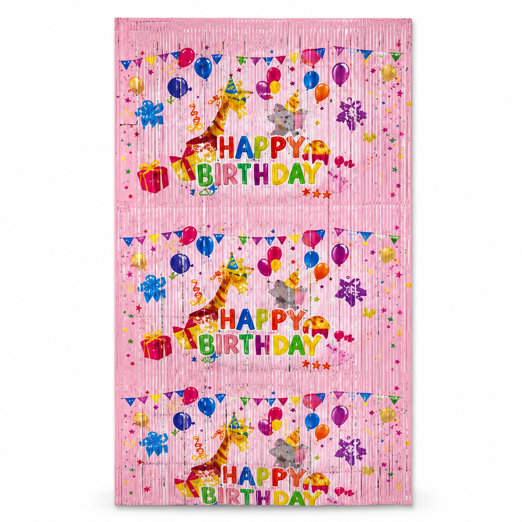 144 Pieces Pink Happy Birthday Foil Curtains (1 Piece Party Decoration)