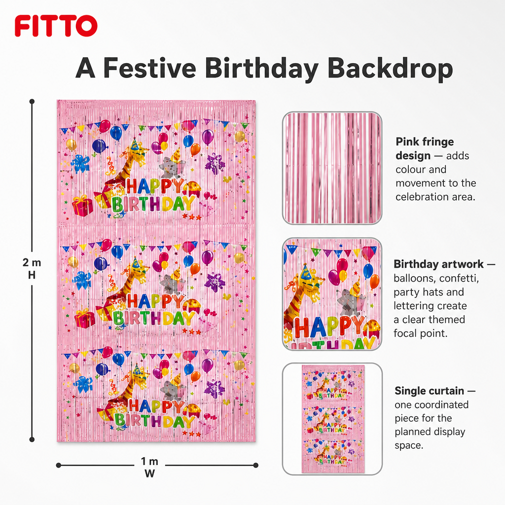 144 Pieces Pink Happy Birthday Foil Curtains (1 Piece Party Decoration)