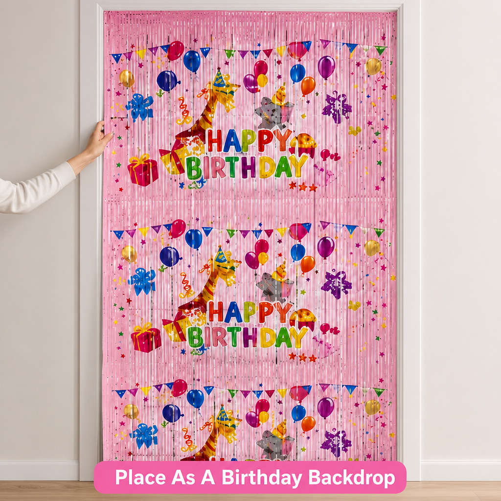 144 Pieces Pink Happy Birthday Foil Curtains (1 Piece Party Decoration)