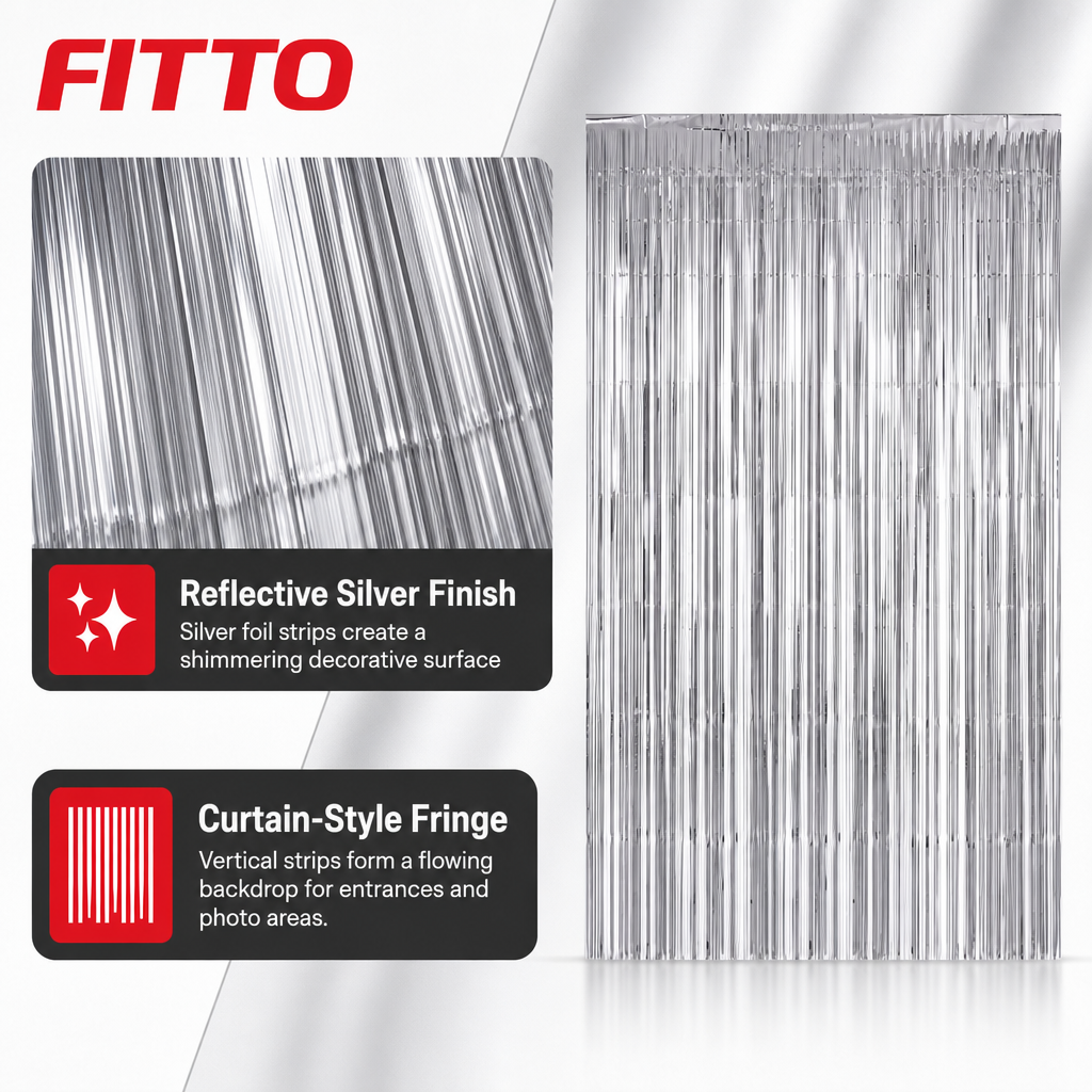 144 Pieces Silver Foil Door Curtains (1 Piece Party Decoration for Event Backdrops)