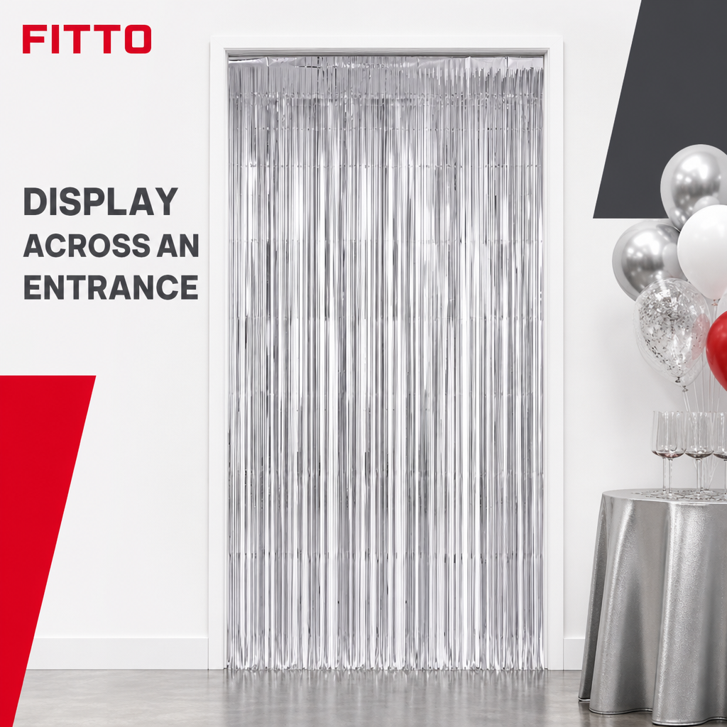 144 Pieces Silver Foil Door Curtains (1 Piece Party Decoration for Event Backdrops)