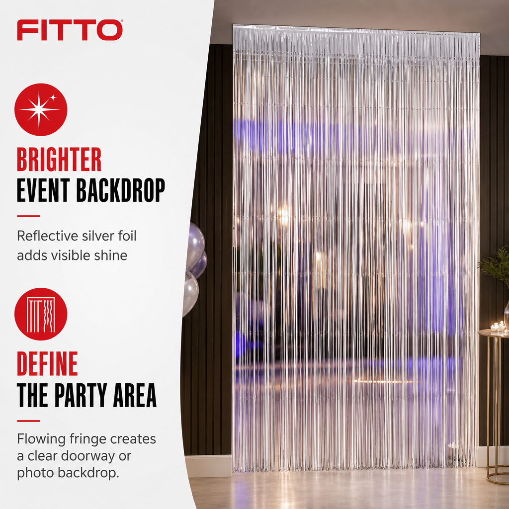 144 Pieces Silver Foil Door Curtains (1 Piece Party Decoration for Event Backdrops)