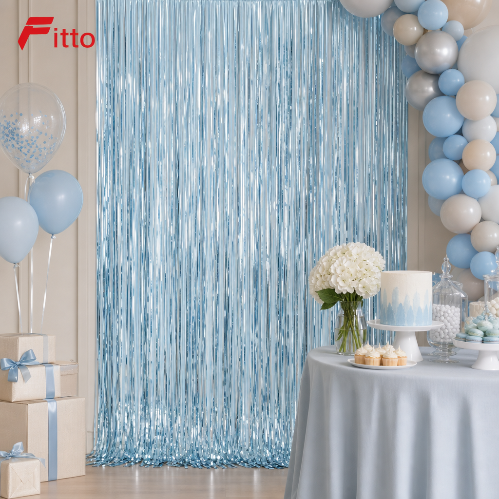 144 Pieces Light Blue Foil Door Curtains (Reflective Party Backdrop Decoration)