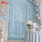 144 Pieces Light Blue Foil Door Curtains (Reflective Party Backdrop Decoration)