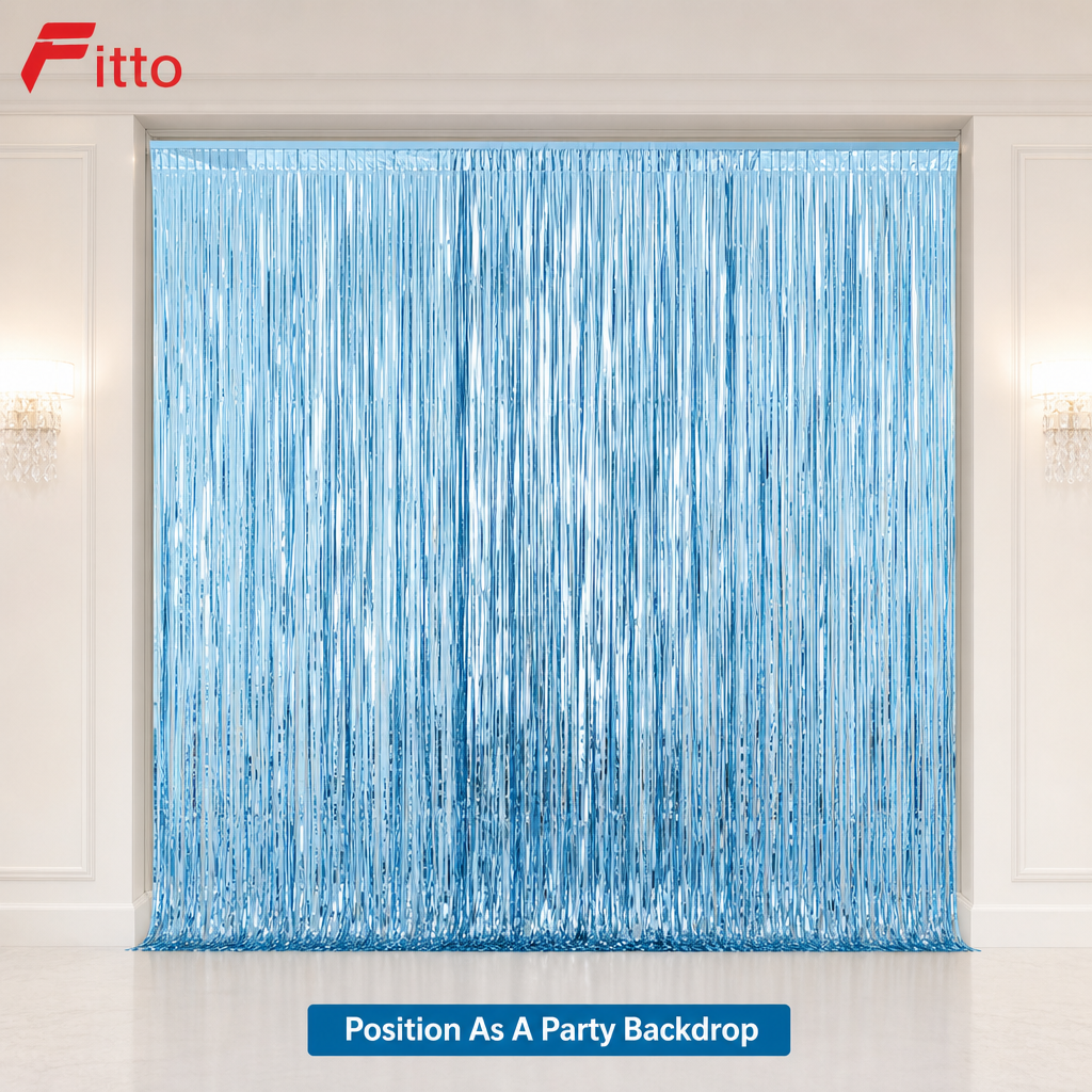 144 Pieces Light Blue Foil Door Curtains (Reflective Party Backdrop Decoration)