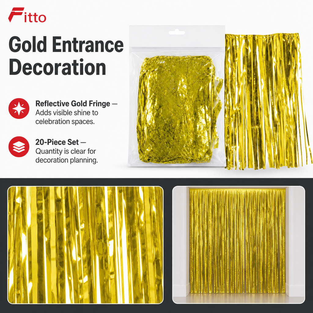 120 Pieces Gold Foil Door Curtains (20-Piece Party Decoration for Doorways – Celebration Backdrop and Event Entrance Styling)