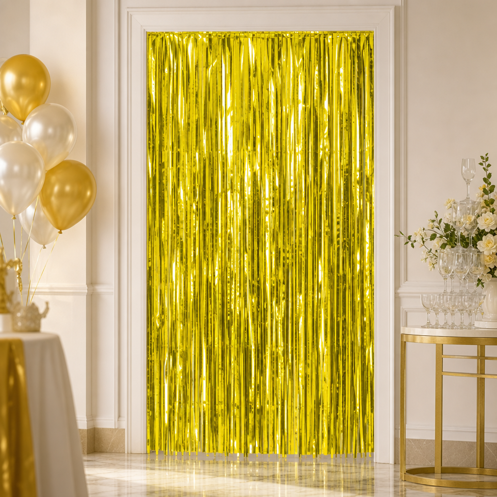 120 Pieces Gold Foil Door Curtains (20-Piece Party Decoration for Doorways – Celebration Backdrop and Event Entrance Styling)