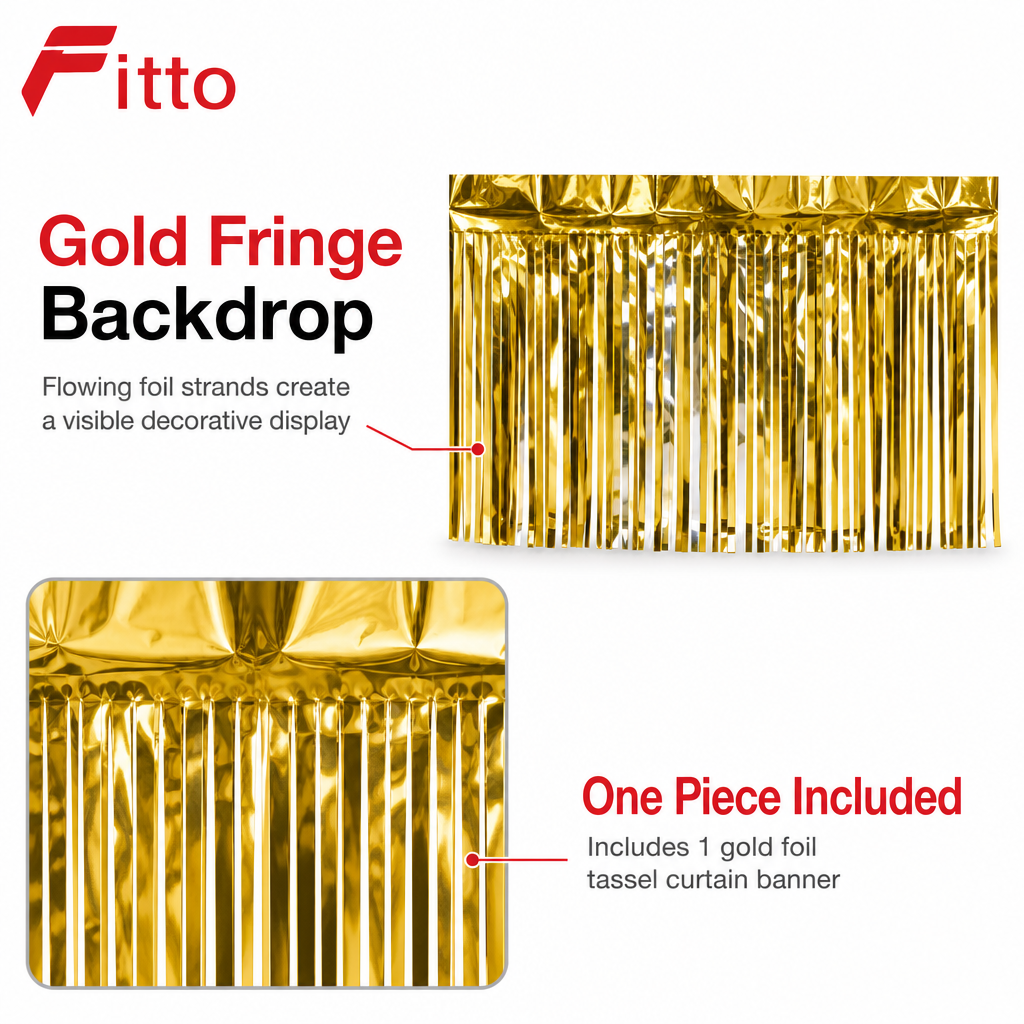 120 Pieces Gold Foil Tassel Curtain Banners (1 Piece Party Backdrop Decoration for Celebrations – Photo Booths and Event Displays)