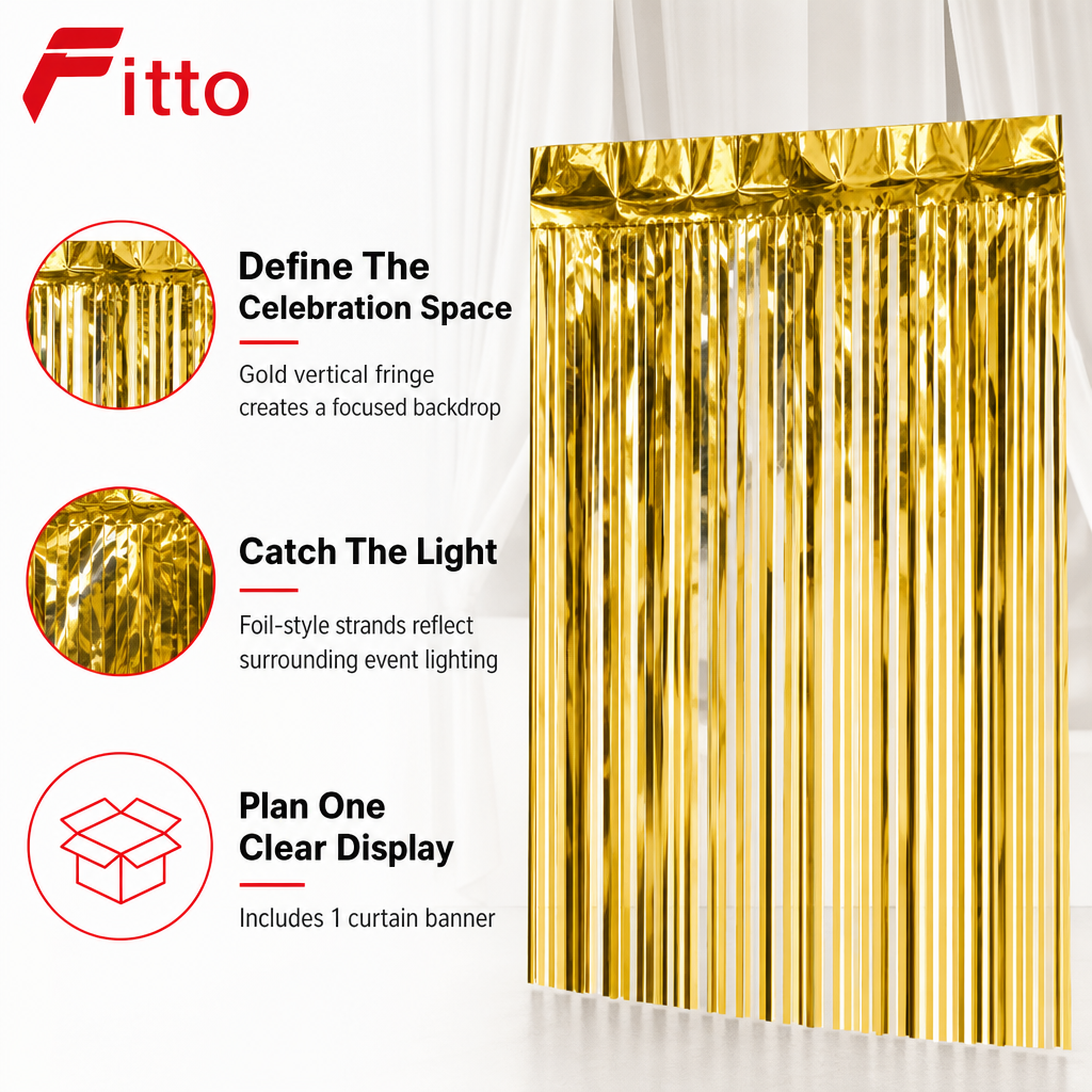 120 Pieces Gold Foil Tassel Curtain Banners (1 Piece Party Backdrop Decoration for Celebrations – Photo Booths and Event Displays)