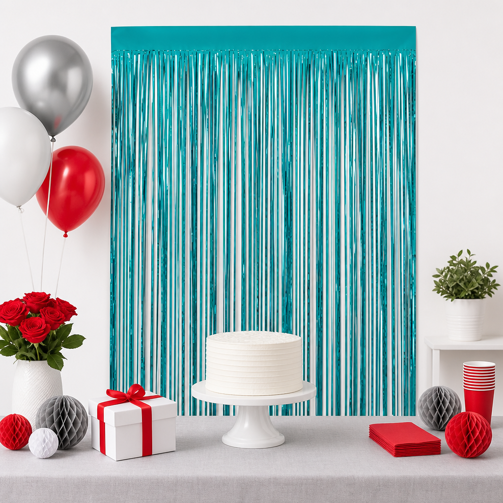 120 Pieces Turquoise Tassel Foil Curtain Banners (20-Piece Party Backdrop Decoration)