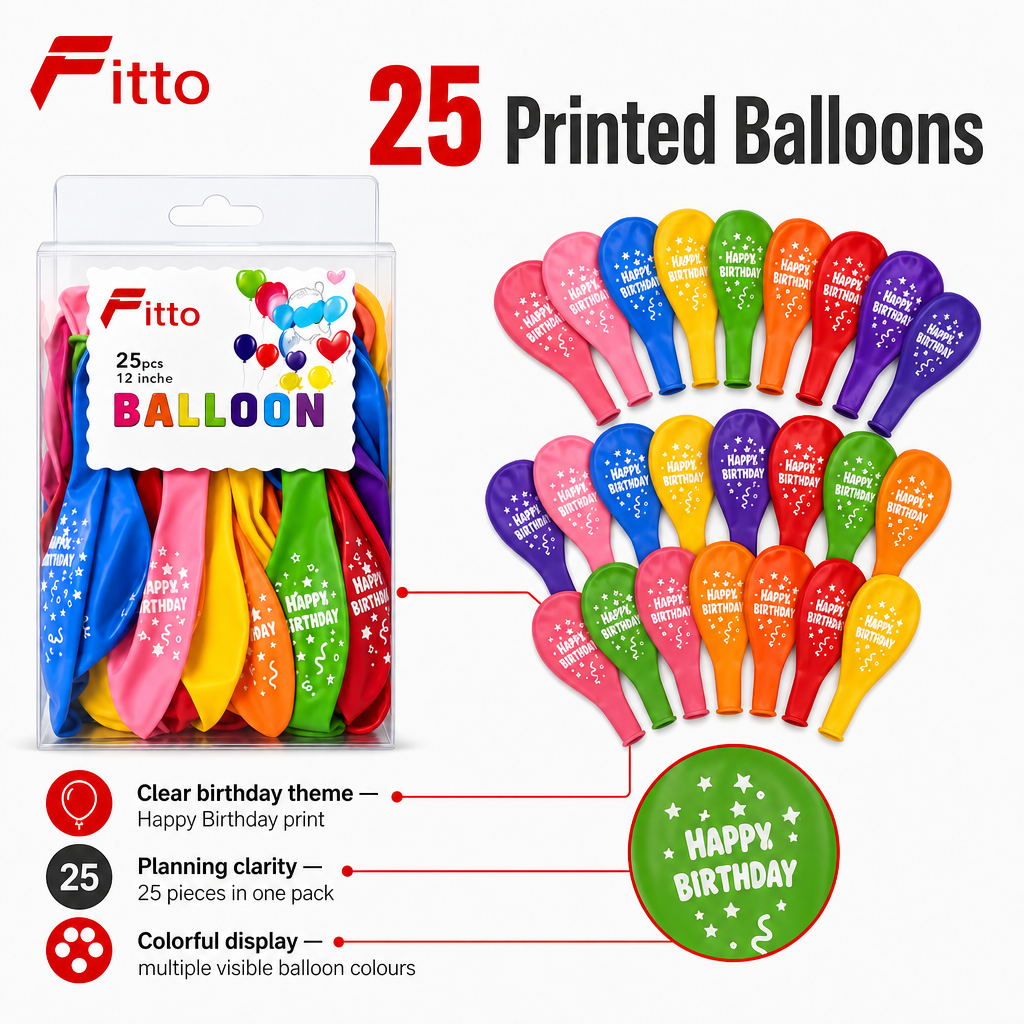 120 Pieces Happy Birthday Printed Balloons (25 Pieces – Colorful Party Decorations for Birthday Celebrations)