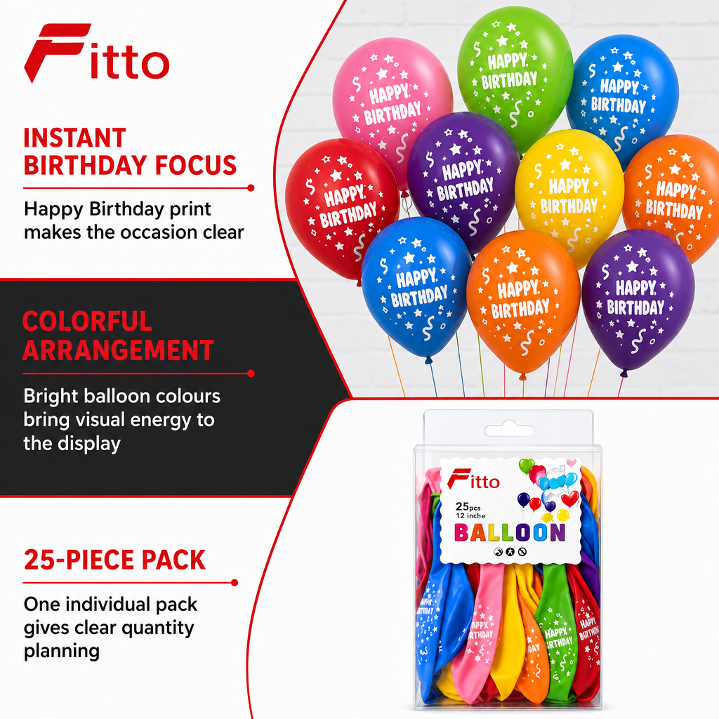 120 Pieces Happy Birthday Printed Balloons (25 Pieces – Colorful Party Decorations for Birthday Celebrations)