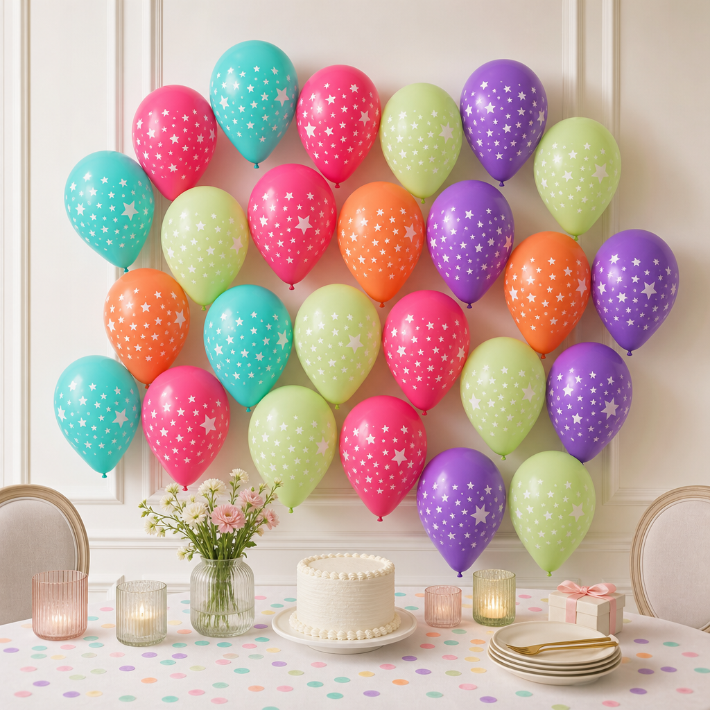 120 Pieces Star-Printed Latex Balloons (Multicolor Party Decoration – 25 Pieces)