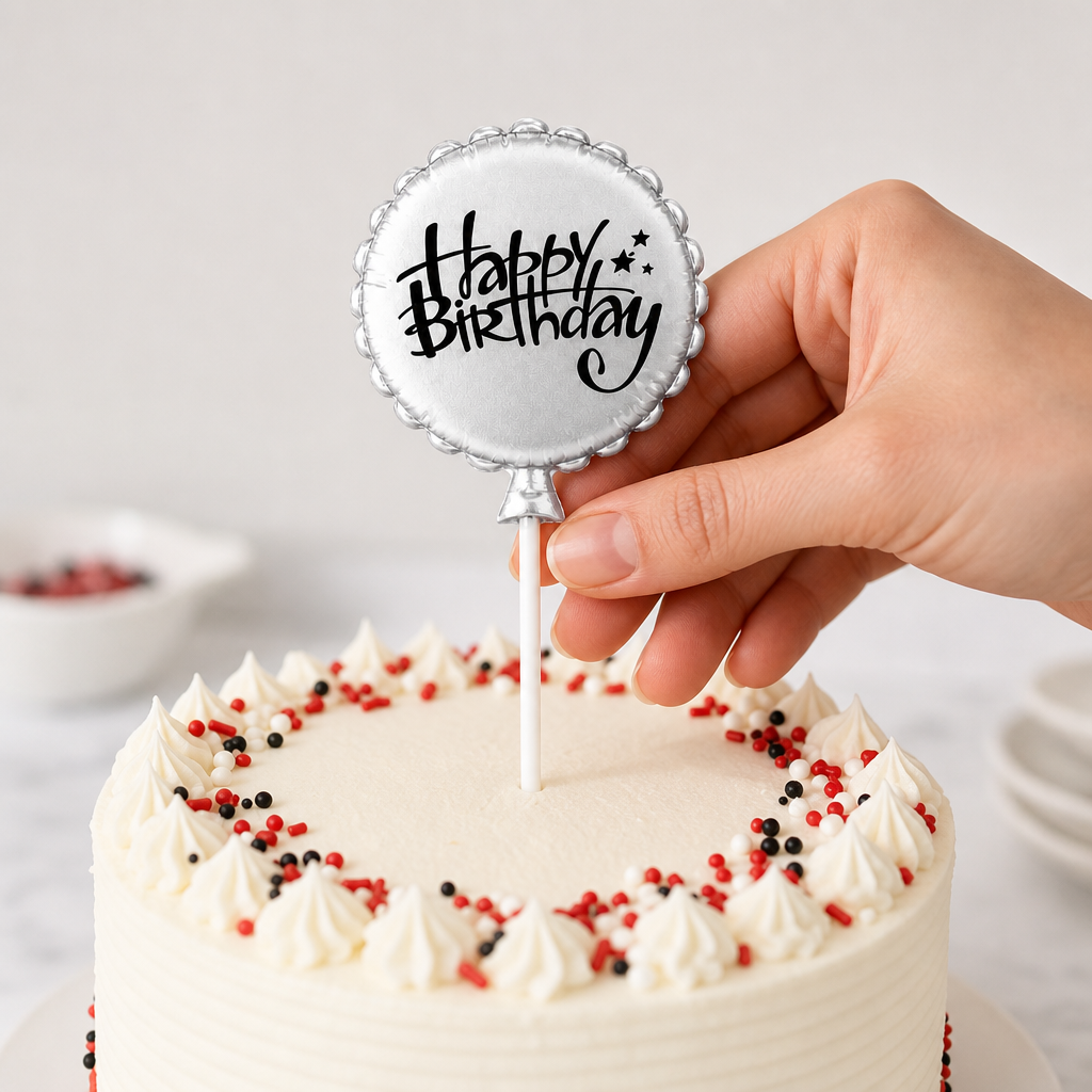 144 Pieces Silver Round Birthday Cake Candles (Happy Birthday Design)