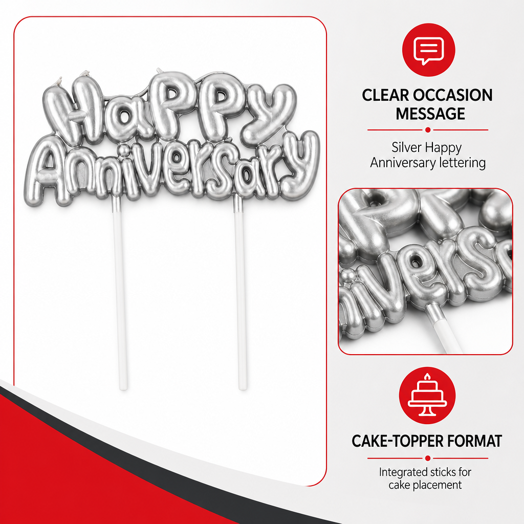 144 Pieces Silver Happy Anniversary Cake Topper Candles